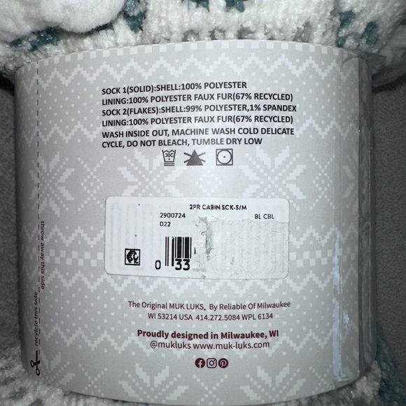 NWT Women’s S/M (Shoe Size 5-7) Muk Luks Cabin Socks 2 Pair Pack Blue/White - Picture 4 of 6